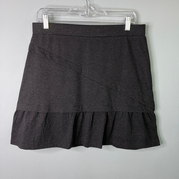 prAna Leah Asymmetrical Ruffle Wool Blend Dark Heathered Gray Mini Skirt Size S - Picture 7 of 14